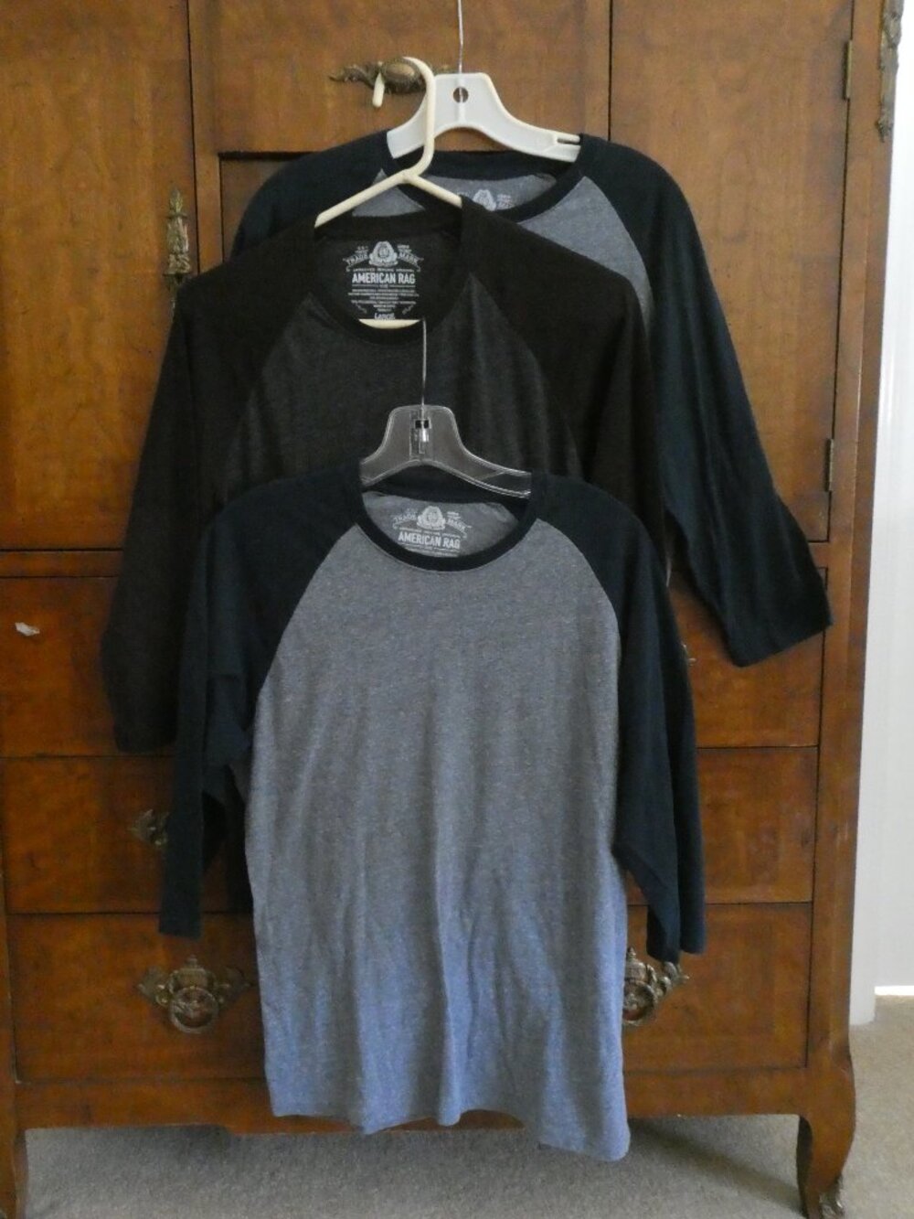 American Rag Set of 3 Men 3/4 Sleeve Baseball Shirts Size Large